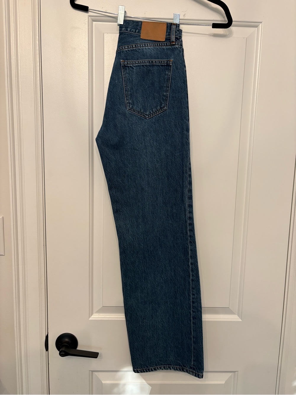 Denim Forum Dark Indigo Wide Leg Jeans with Leather Patch